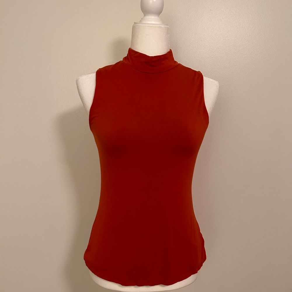 Burnt Orange Sleeveless Turtleneck Shirt